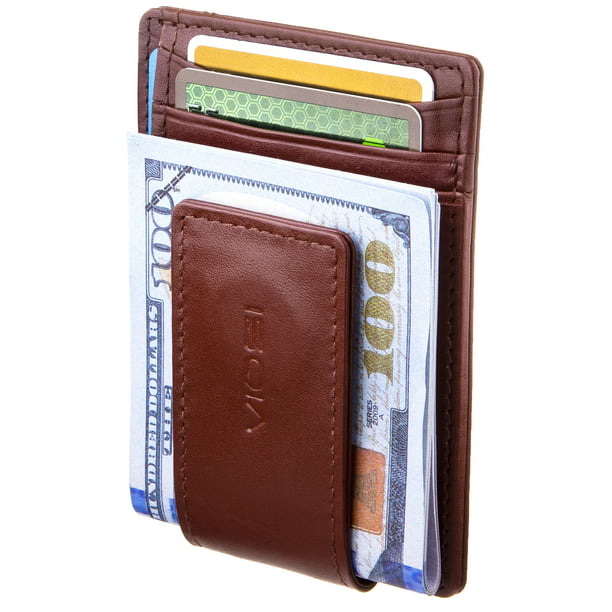 Mens Slim Wallet Leather RFID Blocking Safe Wallet Card Holders with Money Clip